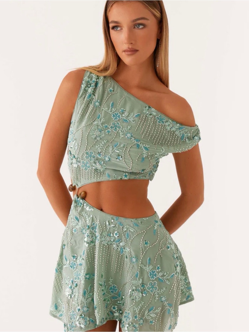 New with tags pepper mayo beaded green blue dress